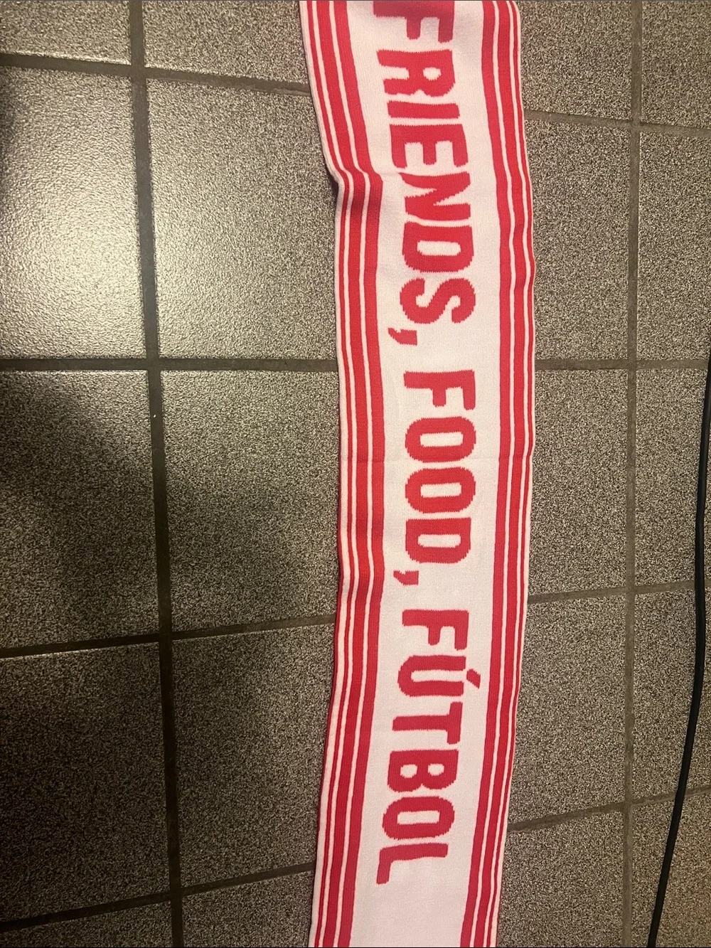 Red 'Friends, Food Football' Knit Scarf NWOT (Soccer) #worldcup